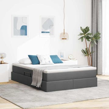 vidaXL Opslag bed met matras Donkergrijs 140 x 190 cm, Verzenden, Nieuw, Tweepersoons, Grijs
