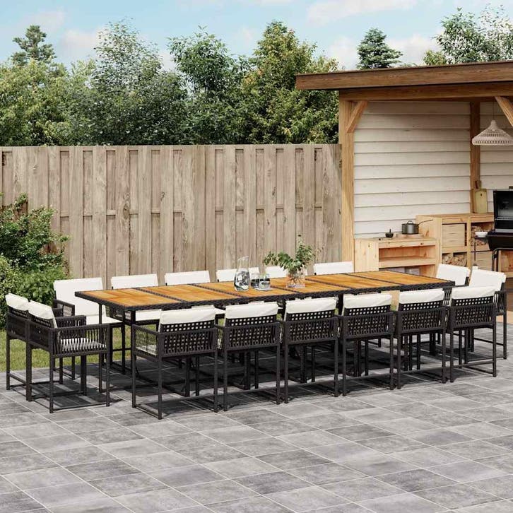 vidaXL 17-delige Tuinset met kussens poly rattan zwart, Tuin en Terras, Tuinsets en Loungesets, Tuinset, Nieuw, 6 zitplaatsen