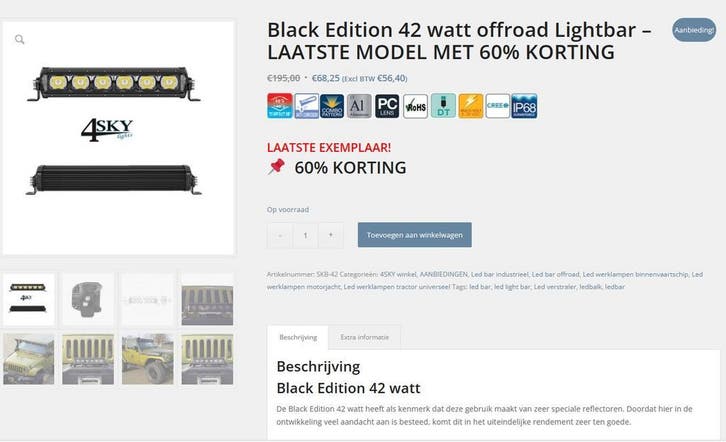 Black Edition 42 watt offroad Lightbar NU MET 60% KORTING, Auto-onderdelen, Verlichting, Nieuw, Amerikaanse onderdelen, Jeep, Nissan