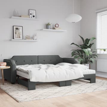 vidaXL Slaapbank onderschuifbed matrassen 100x200 cm stof, Huis en Inrichting, 100 cm, Eenpersoons, Verzenden, Nieuw