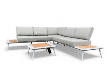 Loungeset / Hoekset Bergamo Wit met koffietafel, Ophalen of Verzenden, Nieuw, 5 zitplaatsen