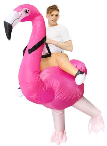 KIMU® Opblaas Kostuum Rijdend op Flamingo Opblaasbaar Pak Fl, Ophalen of Verzenden, Nieuw, Carnaval, Kleding