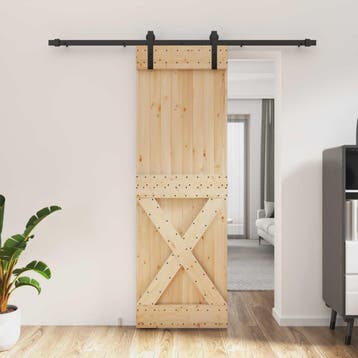 vidaXL Schuifdeur 70 x 210 cm Massief Grenenhout, Doe-het-zelf en Verbouw, Deuren en Horren, Verzenden, Nieuw