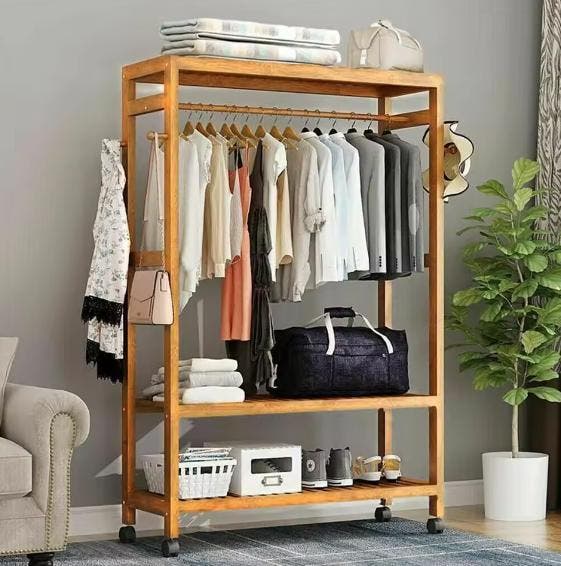 Kledingrek van Bamboe met 3 Planken en Wielen, Huis en Inrichting, Keuken | Keukenelementen, Nieuw, Verzenden