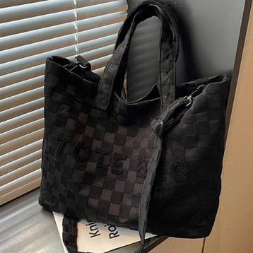 Zwarte tote bag met geblokt reliëf, Verzenden, Nieuw