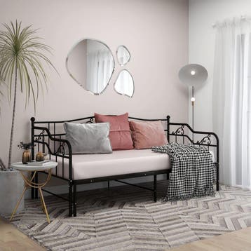 vidaXL Slaapbank uittrekbaar metaal zwart 90x200 cm, Huis en Inrichting, Slaapkamer | Bedden, 90 cm, Eenpersoons, Verzenden, Zwart