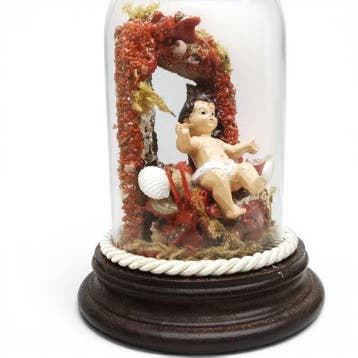 Kerststal - Hout, Glas, Aardewerk - Italiaans vakmanschap