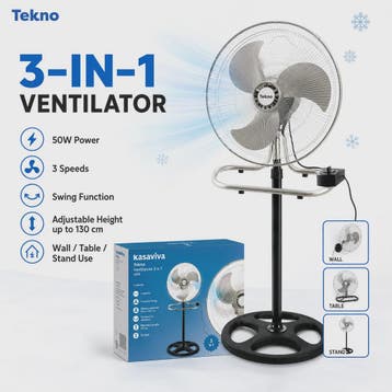 3-in-1 Metalen Ventilator: Vloer, Tafel & Wandmodel - Verste, Verzenden, Nieuw in verpakking