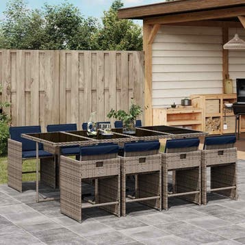 vidaXL 9-delige tuinset met kussens, grijs polyrotan, Verzenden, Nieuw, 8 zitplaatsen, Tuinset