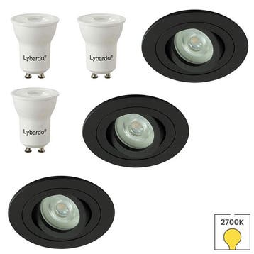 Set van 3 inbouwspots Veneto mini zwart + LED spots GU11, Verzenden, Nieuw, Overige typen
