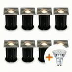 8-Stuks | LED Grondspot GU10 vierkant | Athens | RVS | IP66, Nieuw, Ophalen of Verzenden, Modern, Led