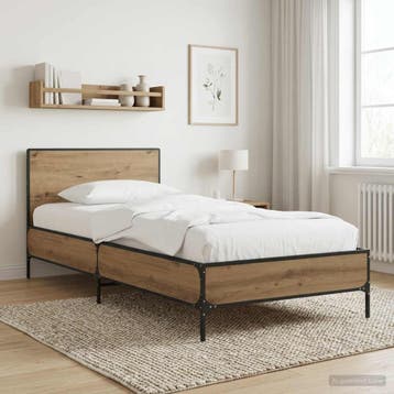 vidaXL Bedframe met Hoofdeinde Artisanaal eiken 80 x 200 cm, Eenpersoons, Bruin, Verzenden, Nieuw