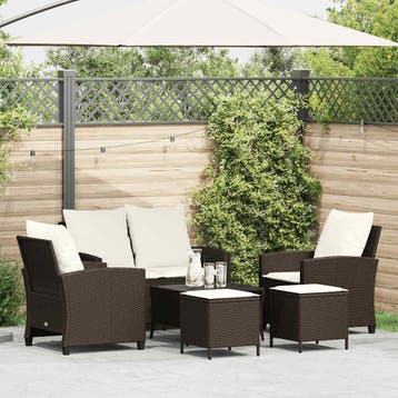 vidaXL 6-delige Loungeset met kussens poly rattan bruin, Verzenden, Nieuw, Loungeset