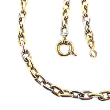 Bicolor gouden ankerschakel collier (Ketting), Ophalen of Verzenden, Gebruikt, Goud, Goud