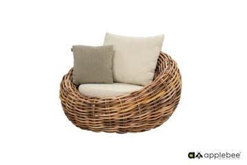 Apple Bee Cocoon lounge stoel 130cm Mocca-Boucle Creme -, Nieuw