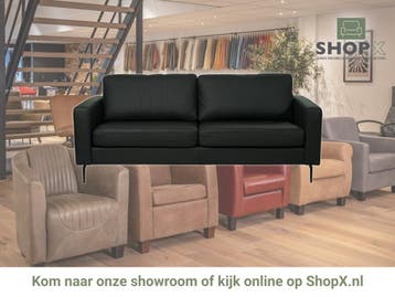 Leren bank Match - 3 zits - Massif Nero (zwart) - Poten, Nieuw, Ophalen of Verzenden, Rechte bank, Modern