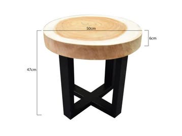 Boomstamtafel met gepoedercoat RVS poten  50xH47 cm rond -, Tuin en Terras, Tuintafels, Ophalen of Verzenden, Nieuw
