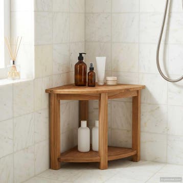 vidaXL Badkamer Bijzettafel Naturel 45 x 45 x 46 cm Massief, Verzenden, Nieuw, Bruin