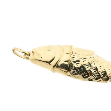 Gouden hanger van een vis (Hanger of bedel), Ophalen of Verzenden, Gebruikt, Goud, Overige merken