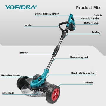 YOFIDRA Accu Grasmaaier & Grastrimmer - Krachtig, Snoerloos, Verzenden, Nieuw