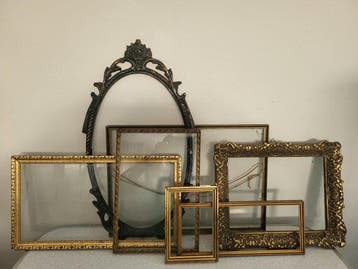 Lijst (7) - Hout glas metaal - Collage oude lijsten goud, Antiek en Kunst