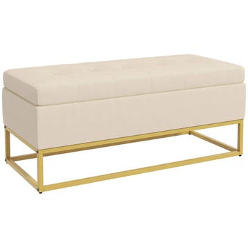 TRUUSK Gestoffeerde Zitbank met Opbergruimte - Beige Fluweel, Verzenden, Nieuw