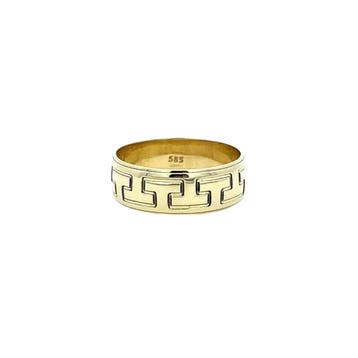 Gouden meander ring 14 karaat, Verzenden, Zo goed als nieuw, Goud