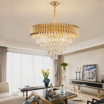 Luxe Gouden Kristallen Kroonluchter met Gelaagd Ringontwerp, Verzenden, Nieuw