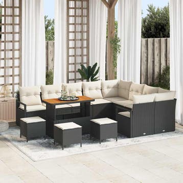 vidaXL Tuinbankenset 13 st Zwart poly rattan, Verzenden, Nieuw, 3 zitplaatsen