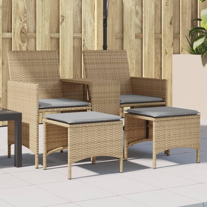 vidaXL Tuinbank 2-zits met tafel en voetenbanken poly rattan, Tuin en Terras, Tuinsets en Loungesets, Nieuw, Verzenden
