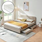 Bed Nofrenna met matras en 4 bedlades 200x140 cm beige [en.c, Huis en Inrichting, Slaapkamer | Bedden, Verzenden, Nieuw