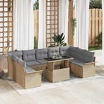 vidaXL Tuin Sofa Set met kussen 10 pcs Beige Poly riet, Verzenden, Nieuw, Rotan