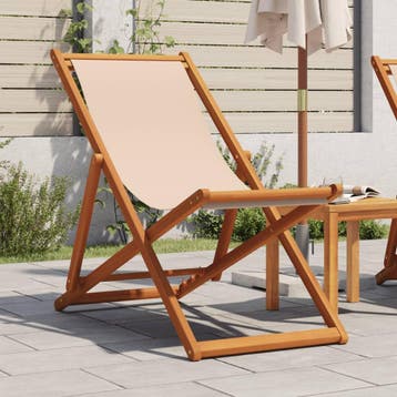 vidaXL Opklapbare stoel, beige, massief eucalyptushout en, Tuin en Terras, Tuinstoelen, Verzenden, Nieuw, Hout