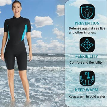 Dames 3mm Neopreen Shorty Wetsuit met Korte Mouwen en Rugrit, Verzenden, Nieuw