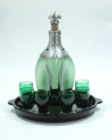 Art Deco (1920-1930) likeurset met tinnen beslag - Georg