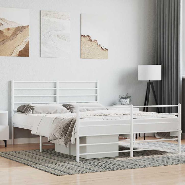 vidaXL Bedframe met hoofd- en voeteneinde metaal wit 120x200, Huis en Inrichting, Slaapkamer | Bedden, 120 cm, 200 cm, Wit, Twijfelaar