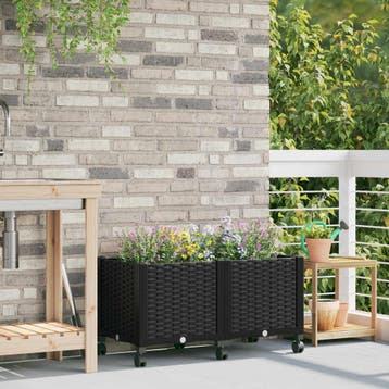 vidaXL Tuinschaal met wielen Zwart 80 x 40 x 44 cm PP, Verzenden, Nieuw, Minder dan 60 cm, 30 tot 60 cm