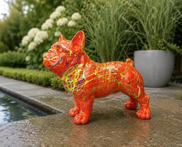 Beeld, orange buldog artistic - 28 cm - polyresin