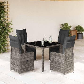 vidaXL 5-delige Bistroset met kussens poly rattan grijs, Tuin en Terras, Verzenden, Nieuw, 4 zitplaatsen