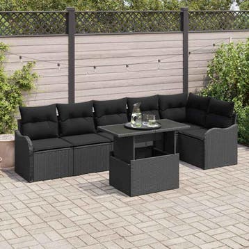 vidaXL Tuin Sofa Set 7 st Zwart Poly Rattan, Verzenden, Nieuw, Rotan, 7 zitplaatsen