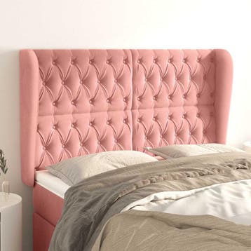 vidaXL Hoofdbord met randen 147x23x118/128 cm fluweel roze, Verzenden, Nieuw, Stof