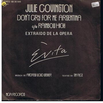 Julie Covington - Dont Cry For Me Argentina / Rainbow High, Ophalen of Verzenden, Gebruikt