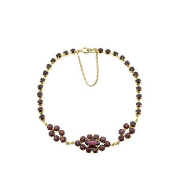 Vintage gouden armband met granaat | 18,5 cm, Gebruikt, Ophalen of Verzenden, Met edelsteen, Goud