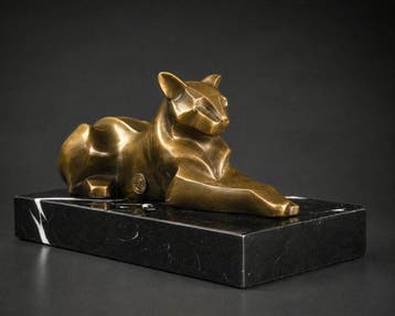 De Coux - sculptuur, Art Deco Panter op Marmeren Voet -