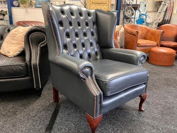 Chesterfield Maarssen !!! Blauw Leren Chesterfield Fauteuil, Huis en Inrichting, Ophalen, Gebruikt, Leer, Chesterfield