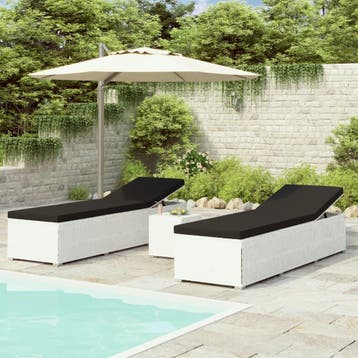 vidaXL 3-delige Ligbeddenset met theetafel poly rattan wit, Verzenden, Nieuw