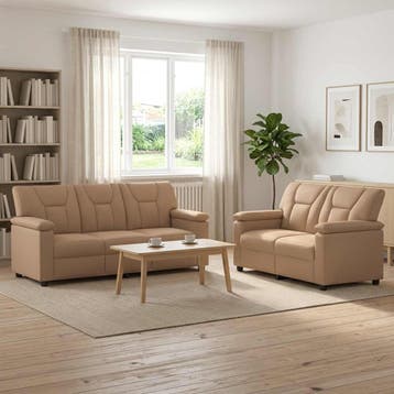 vidaXL Bankstel 2 pcs Cappuccino Kunstleer, Verzenden, Nieuw, Leer, 150 tot 200 cm