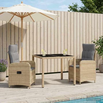 vidaXL Buiten eettafelset 3 st Beige en Licht Grijs poly, Verzenden, Nieuw