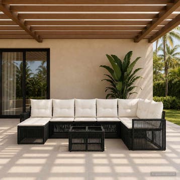vidaXL Tuinbankenset 9 st Zwart en Cream Wit poly rattan, Verzenden, Nieuw, Meer dan 8 zitplaatsen