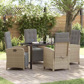 vidaXL Tuin eettafelset 5 st Beige poly rattan, Verzenden, Nieuw, Rotan, 5 zitplaatsen
